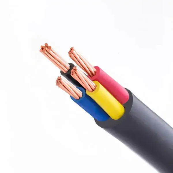 Heavy black multi-core cable cut end showing copper conductors