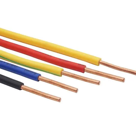 Single-core solid copper wires in yellow, green-yellow, red, blue and black insulation